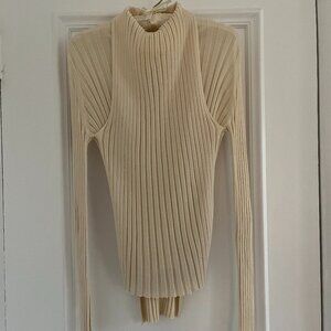 Celine Phoebe Philo wool ribbed cream top